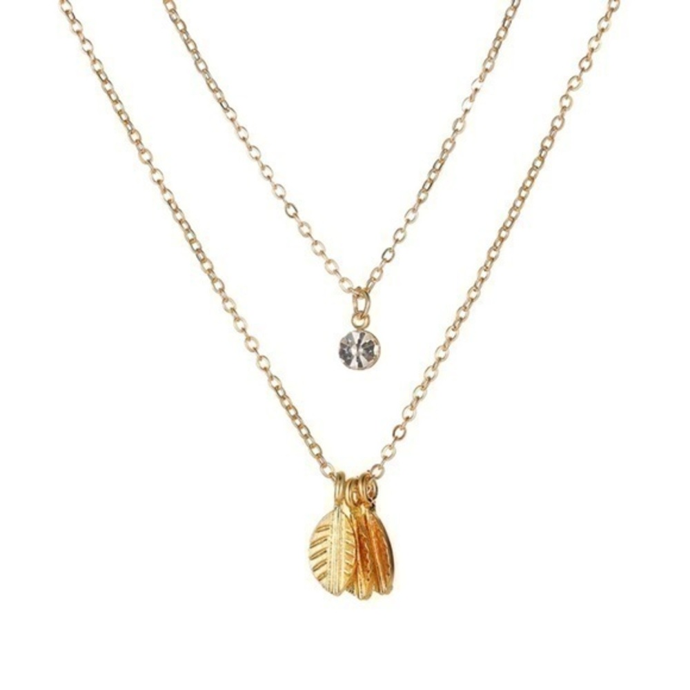 🆕 Multi Layered Crystal and Leaves Necklace